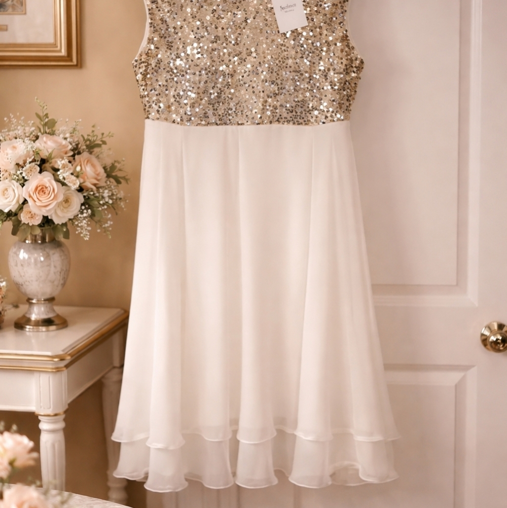 NWT Elegant White & Gold Sequin Dress – Formal / Cocktail - Picture 5 of 5